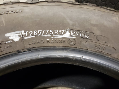 SINGLE 285/75R17 BFGoodrich All-Terrain T/A K02 121/118 S E - Used Tires