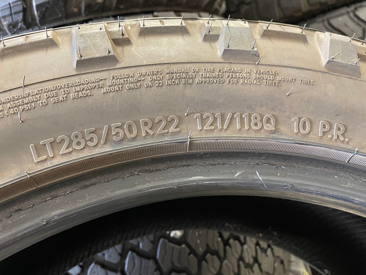 SET OF 4 285/50R22 Nitto Ridge Grappler 121/118Q E - Used Tires